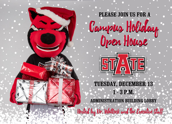 Campus Holiday Open House is December 13 from 1 to 3 p.m. at the Administration Building
