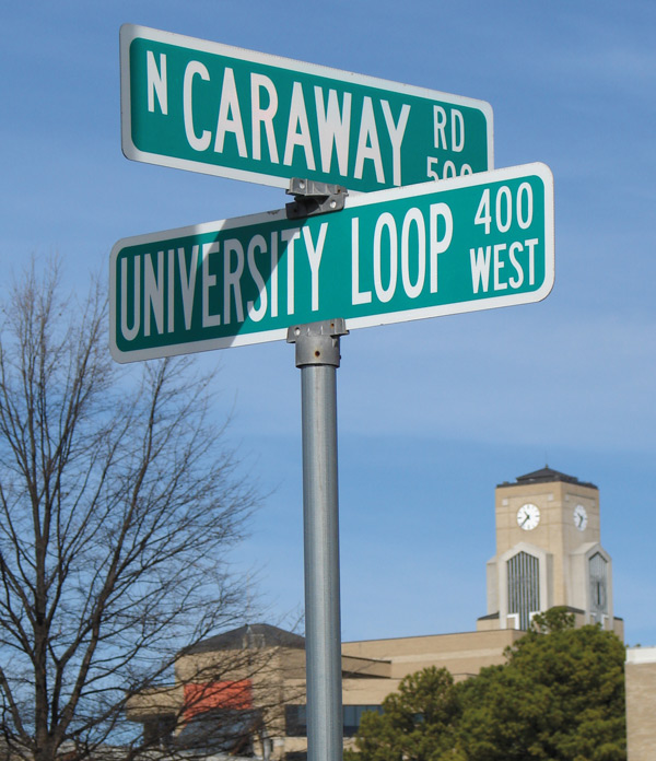 N Caraway Rd Sign on Campus
