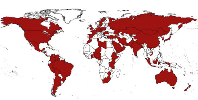 A World Map that Highlights Countries from where ASU Students Come From