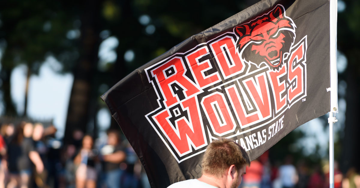 A Red Wolves flag flying at the 2017 Order of the Pack