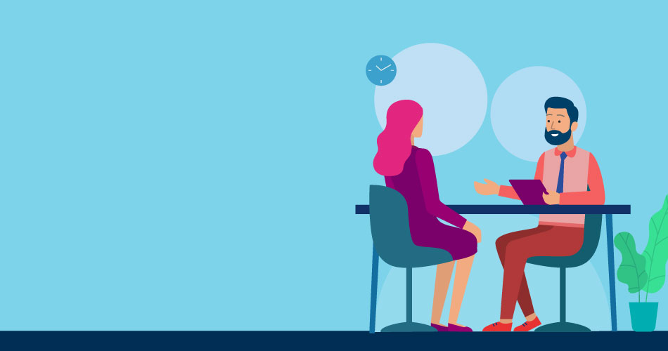 An illustration of a mock job interview
