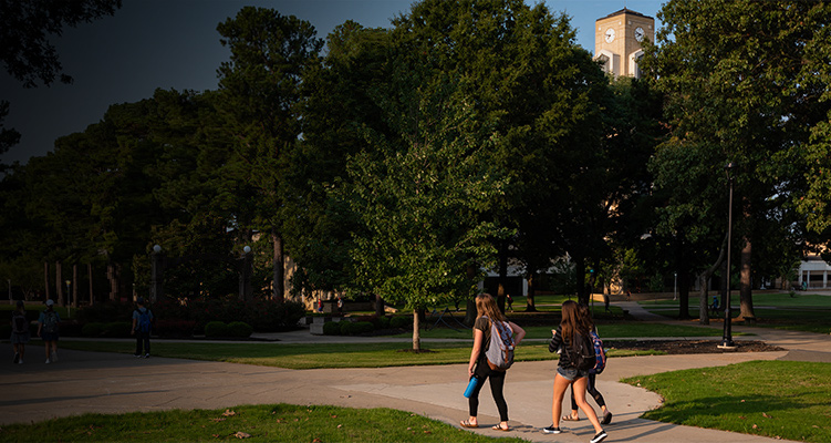 Students walking around campus