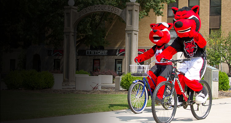 Howl and Scarlet ride bikes on campus
