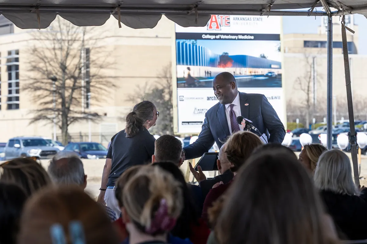 Dr. White speaks at the groundbreaking ceremony for the CVM