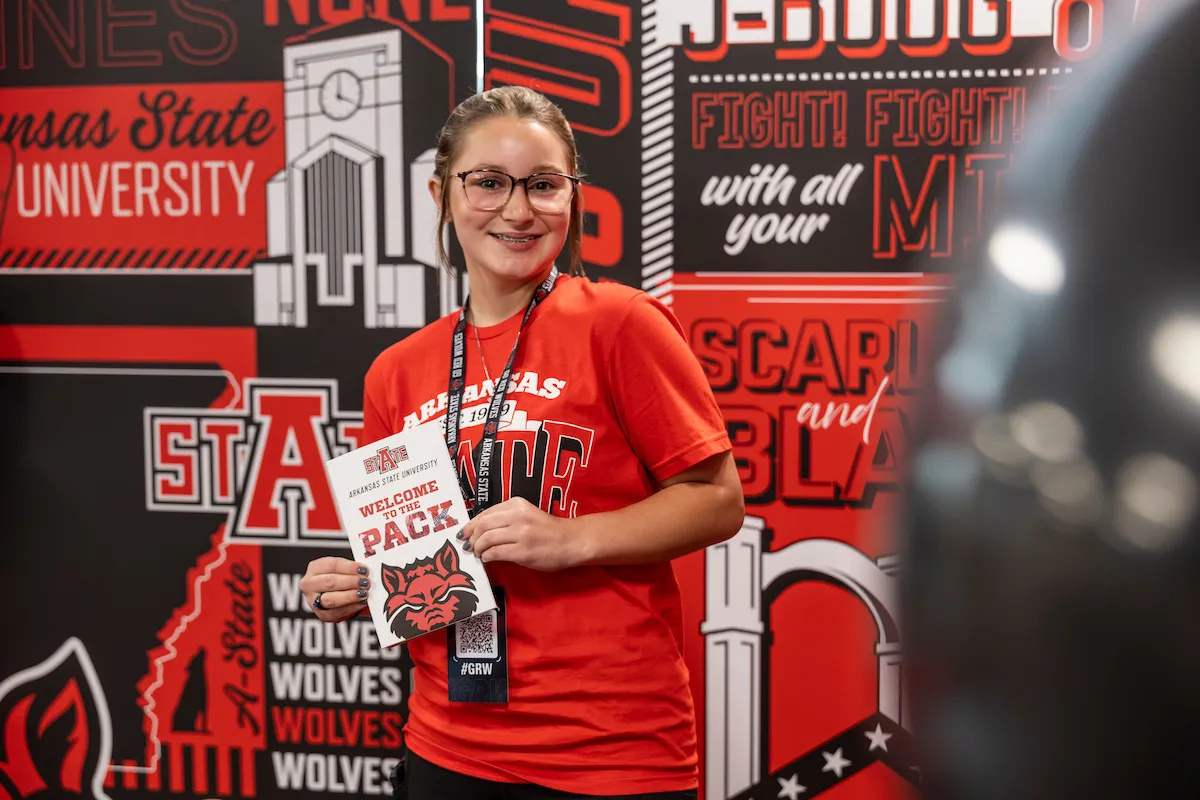 A student attends New Student Orientation at A-State