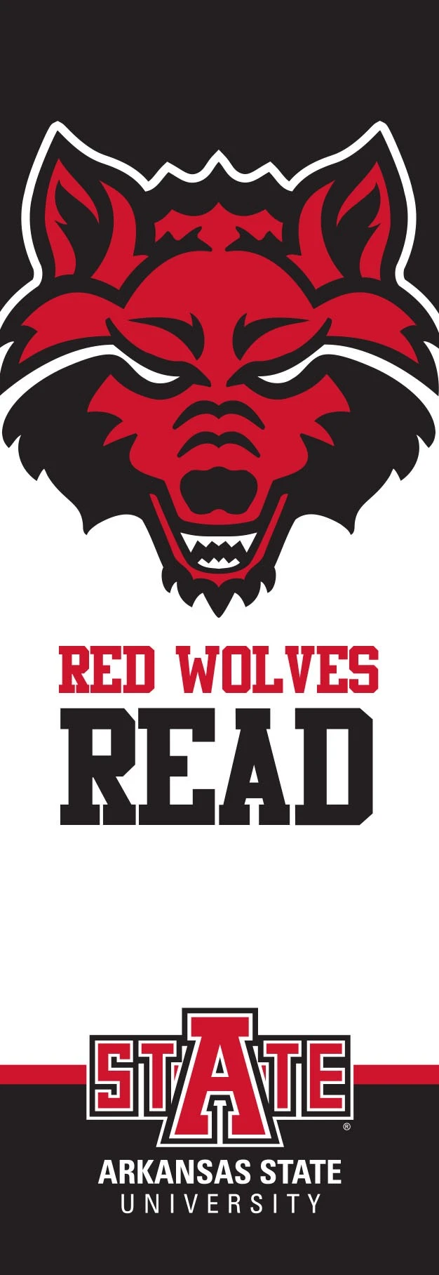 A sample bookmark with the phrase Red Wolves Read and the A-State logo
