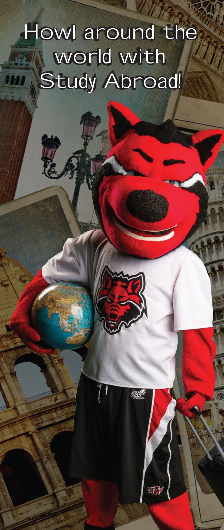 A sample bookmark with Howl and the phrase Howl around the world with Study Abroad
