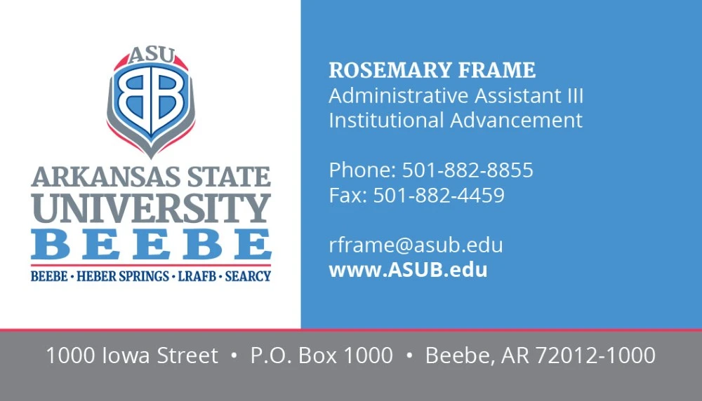 A sample business card for ASU-Beebe