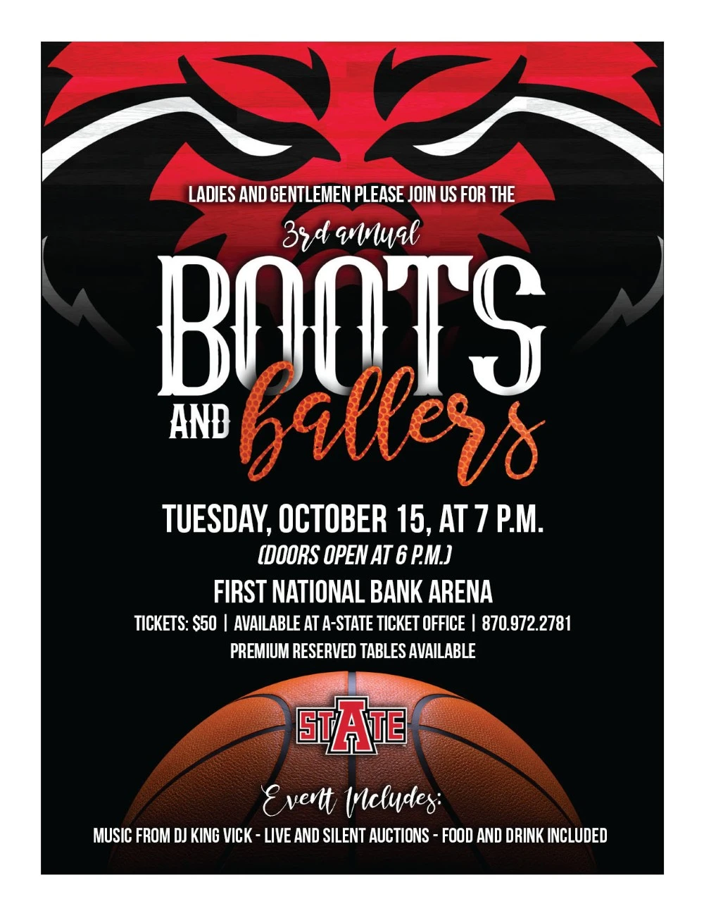 A sample flyer for the Boots and Ballers basketball event