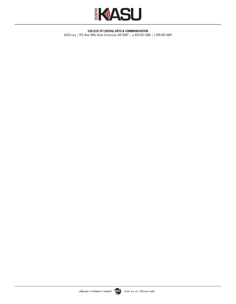 A sample letterhead for KASU