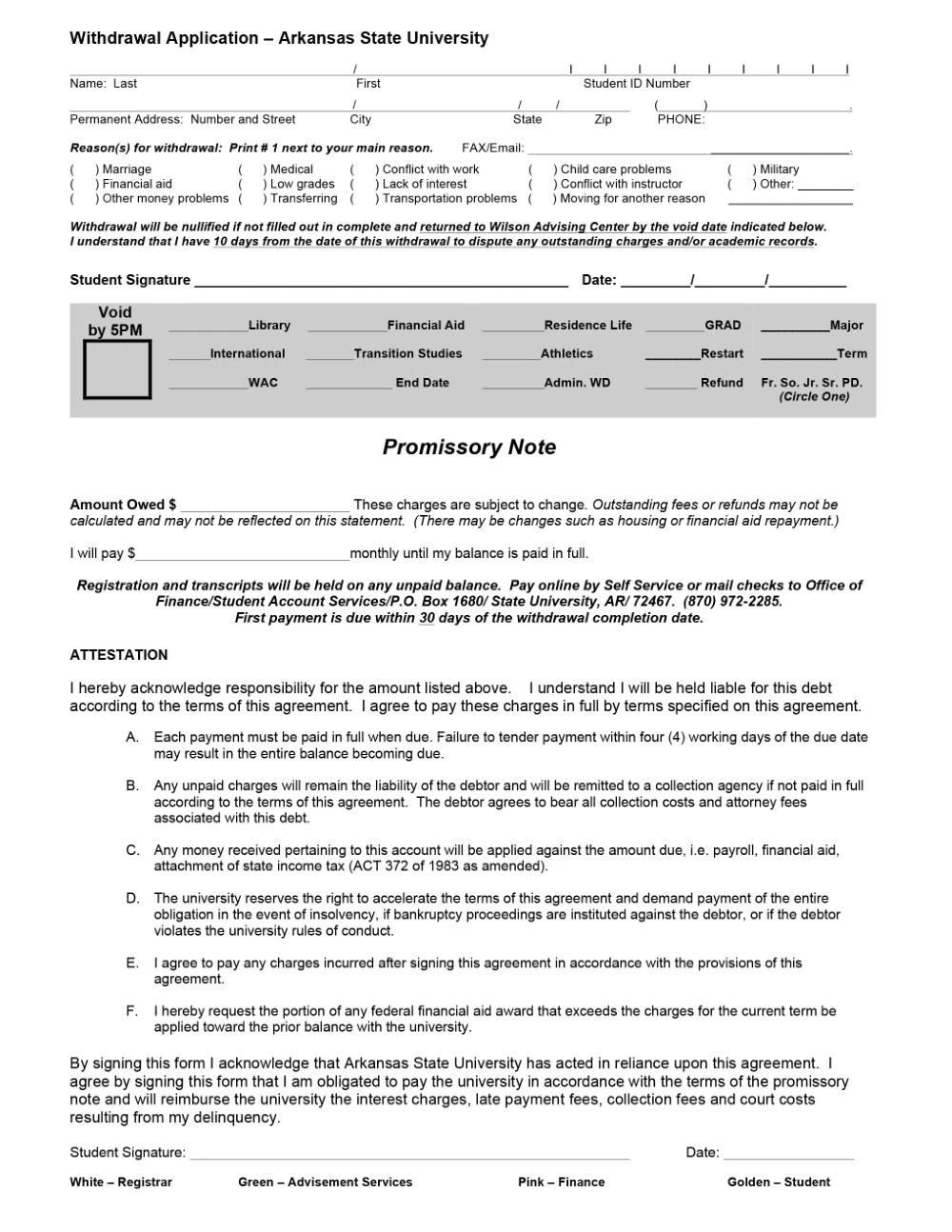 A sample withdrawl form