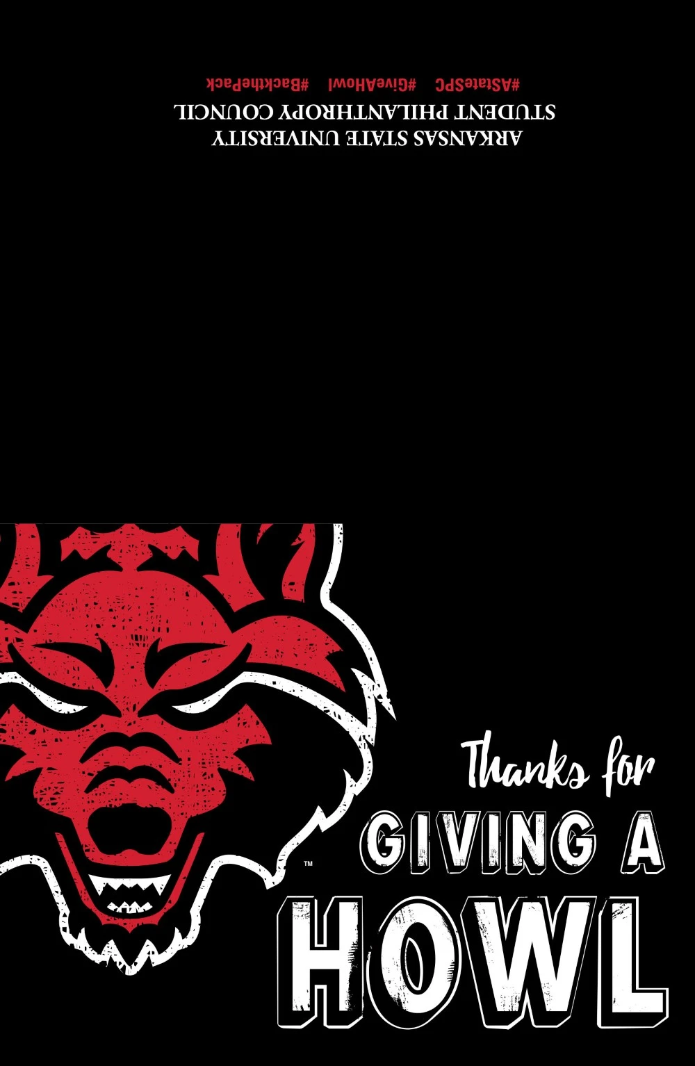A sample note card with the Red Wolf logo and the text Thanks for Giving a Howl