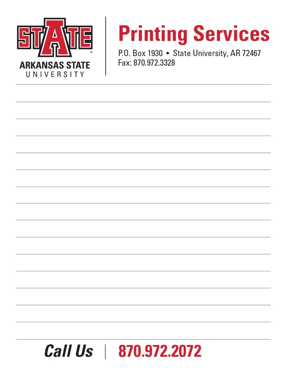 A smaller sample notepad for Printing Services