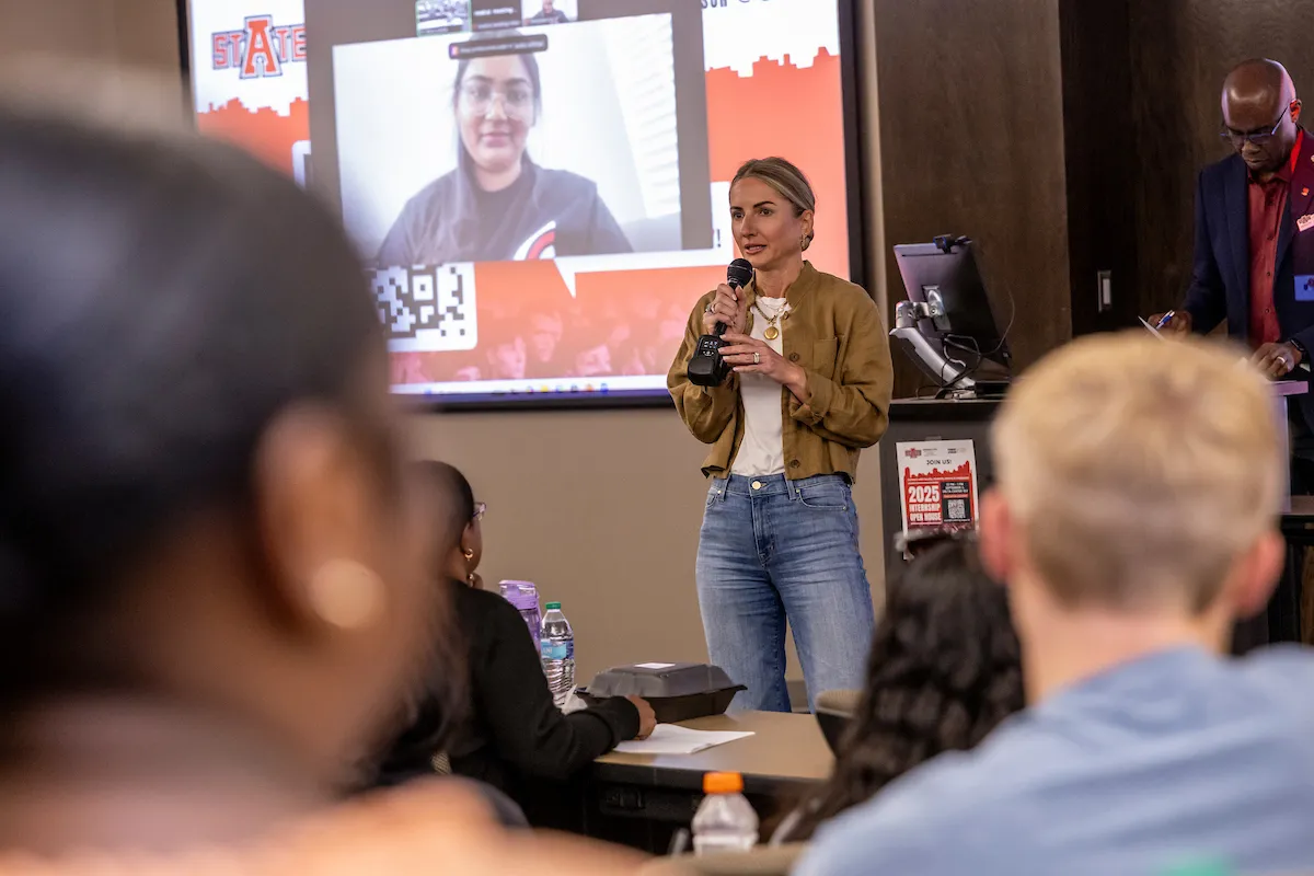 A business lecture on campus.