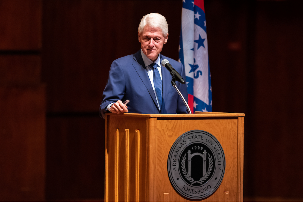Former President Clinton Speaks to Packed Riceland Hall