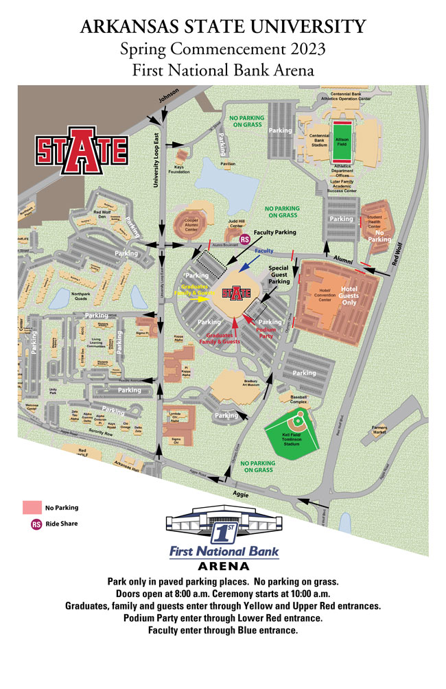 Map of commencement ceremony parking