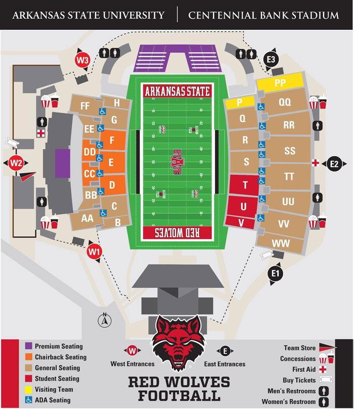 Map of Centennial Bank Stadium