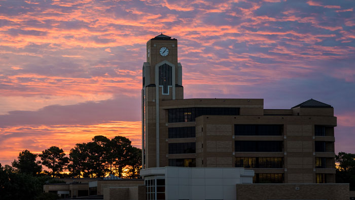 Dean B. Ellis Library at A-State in the sunset