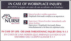Workers' Comp Card Sheet Front