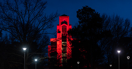 20210106-Tower Lit Red at Night