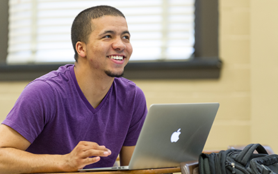 Student using a laptop