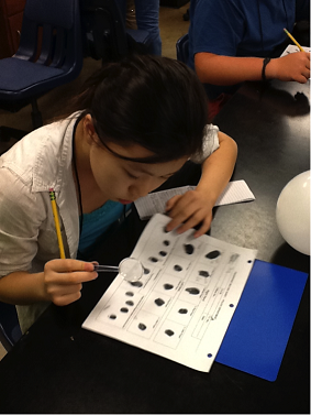 Student examines fingerprints