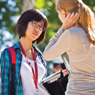 Students talking on campus