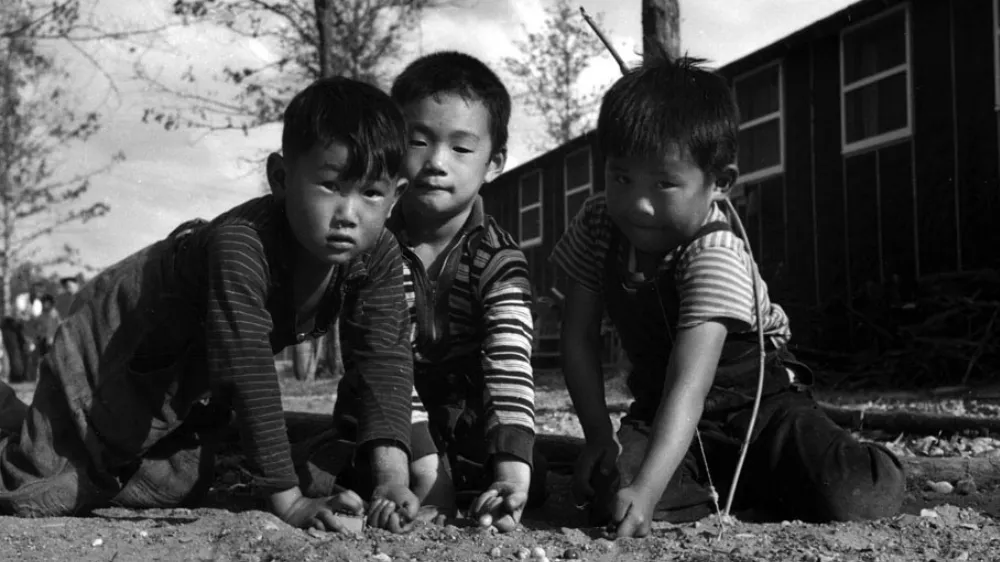 Japaneese-American children playing at the Rohwer camp.