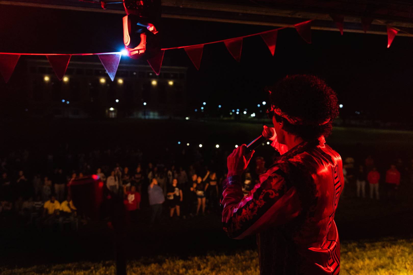 A band performing on stage at an A-State event.