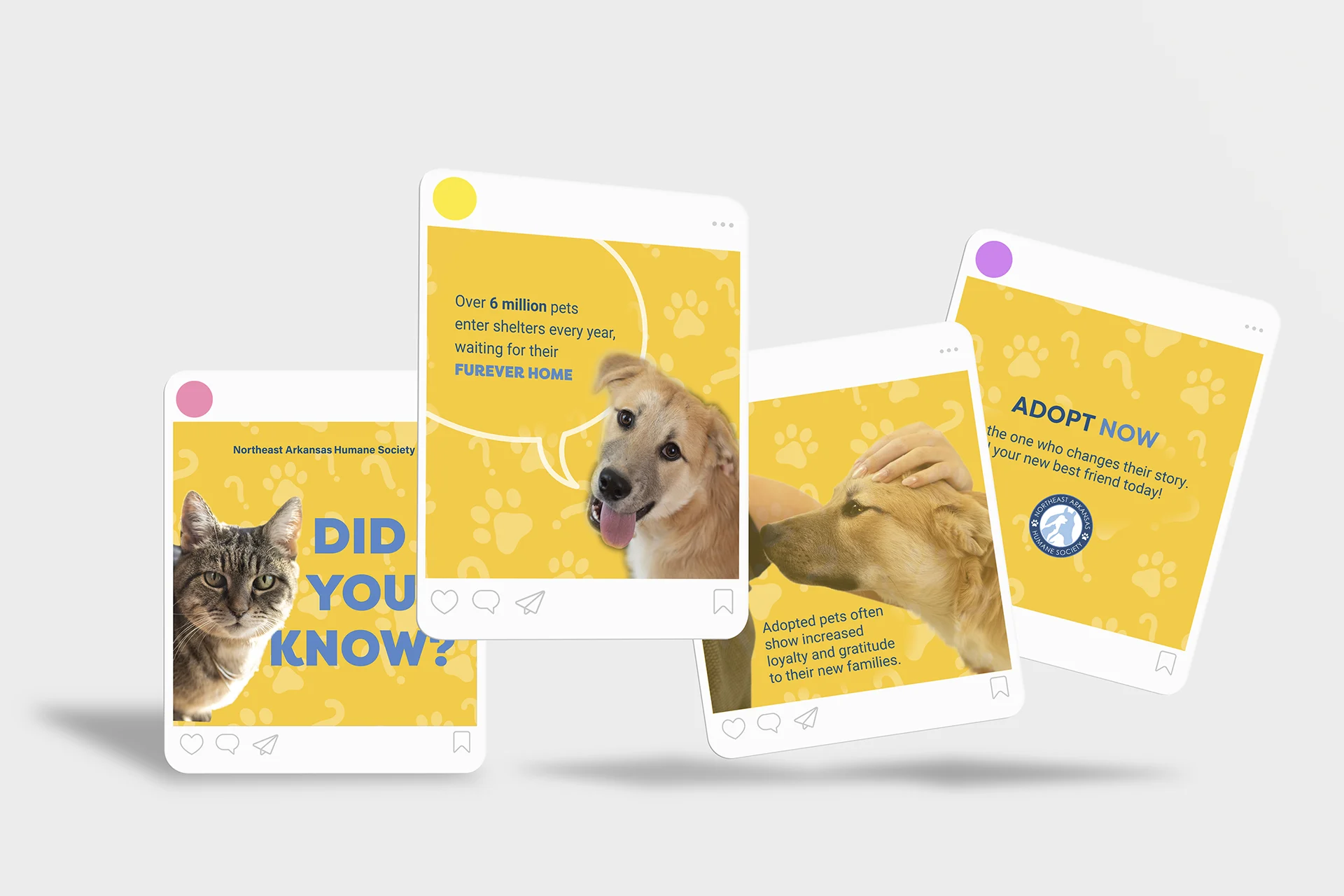 Mock-up of social media posts for the NEA Humane Society.