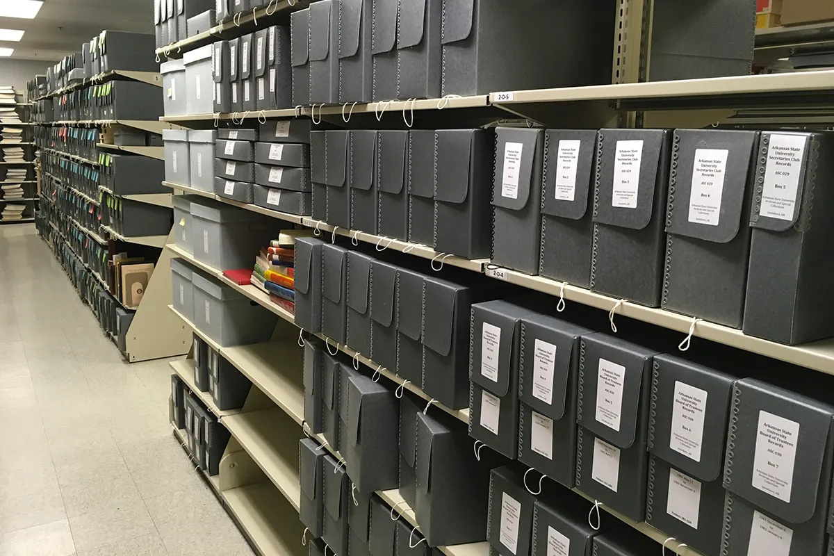 Library Archives and Special Collections shelves