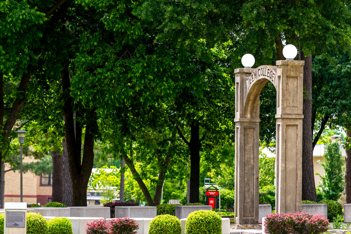 The Historic Arch stands tall in the center of campus.