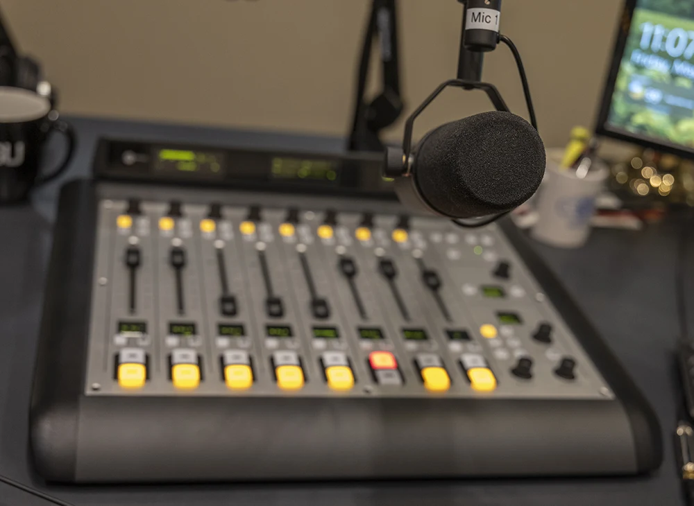 A microphone and sound mixer.