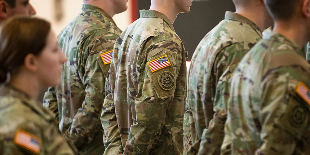 ROTC students standing at attention.