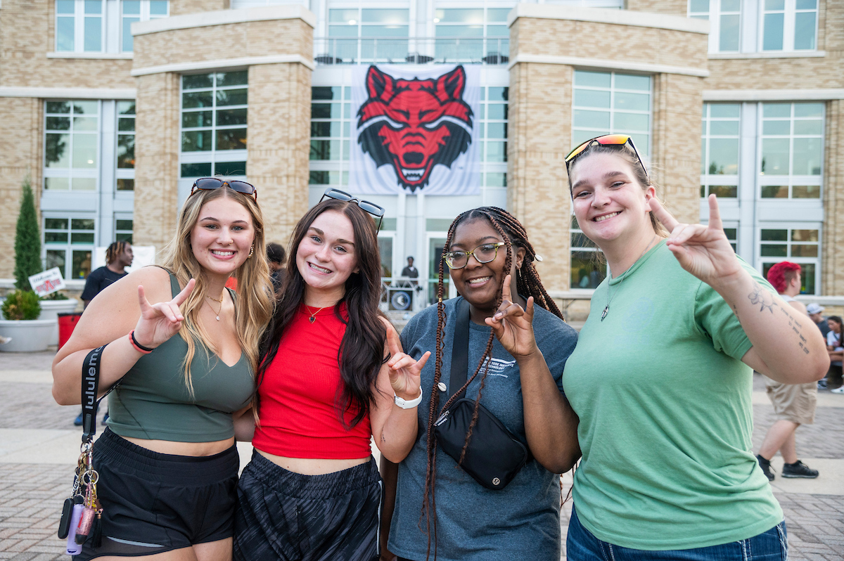 A group of A-State students put their wolves up in front of the student union.