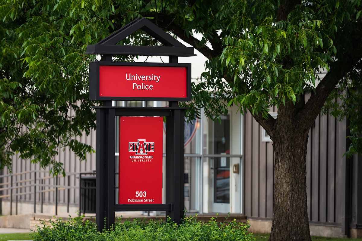 The University Police sign in front of their campus headquarters