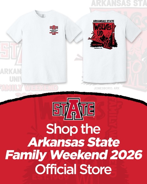 White t-shirt with Family Weekend design on front and back.
