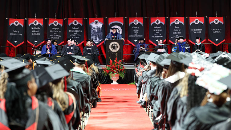A-State students seated during commencement ceremony.