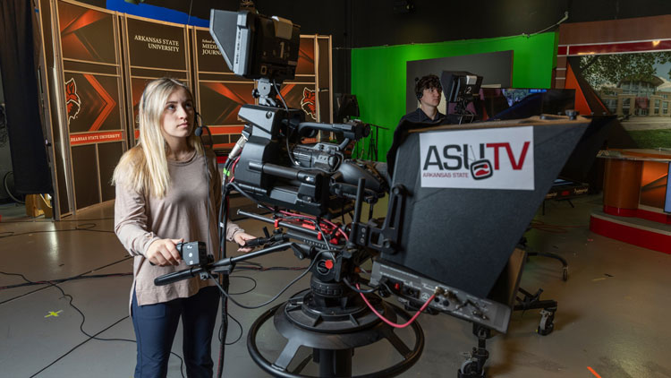 Students working in the ASU-TV studio.
