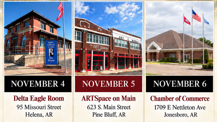 Images of three buildings with addresses