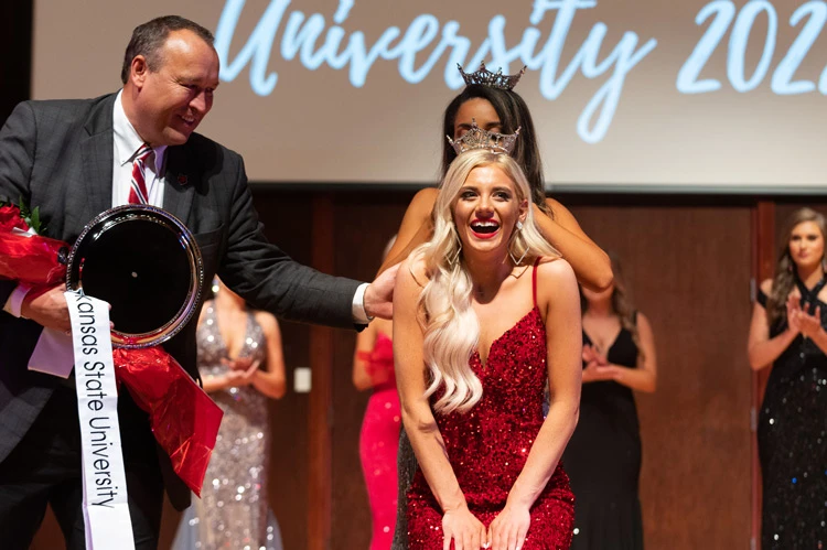 Riley Roberts of Jonesboro receives the crown as the 47th recipient of the Miss Arkansas State University title.