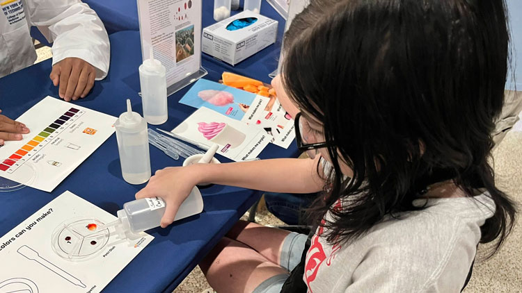 STEAMFest attendee making paint during the event.