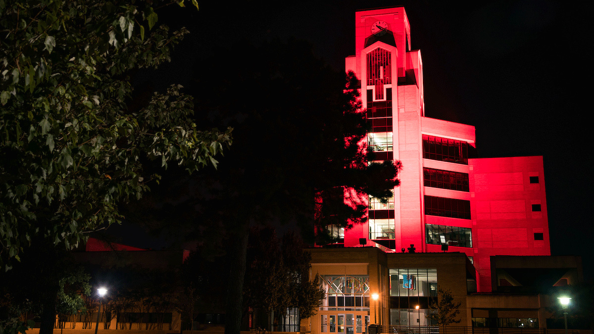 Ellis Library at night