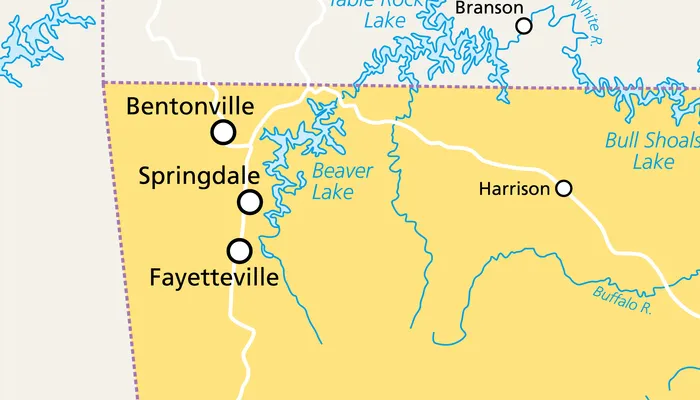 map that shows fayetteville, ar