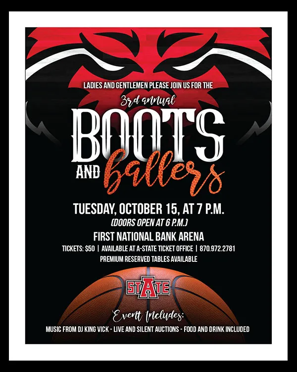 A Boots and Ballers flyer created by Printing Services