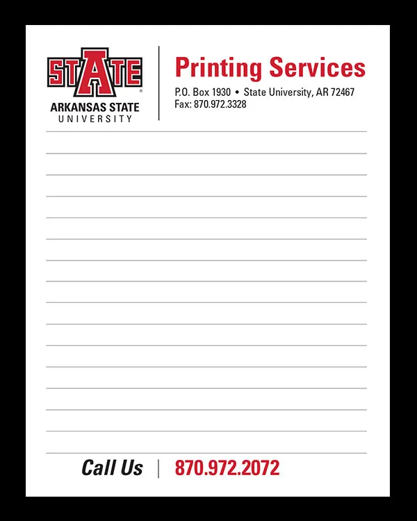 An example of an A-State branded notepad printed by Printing Services