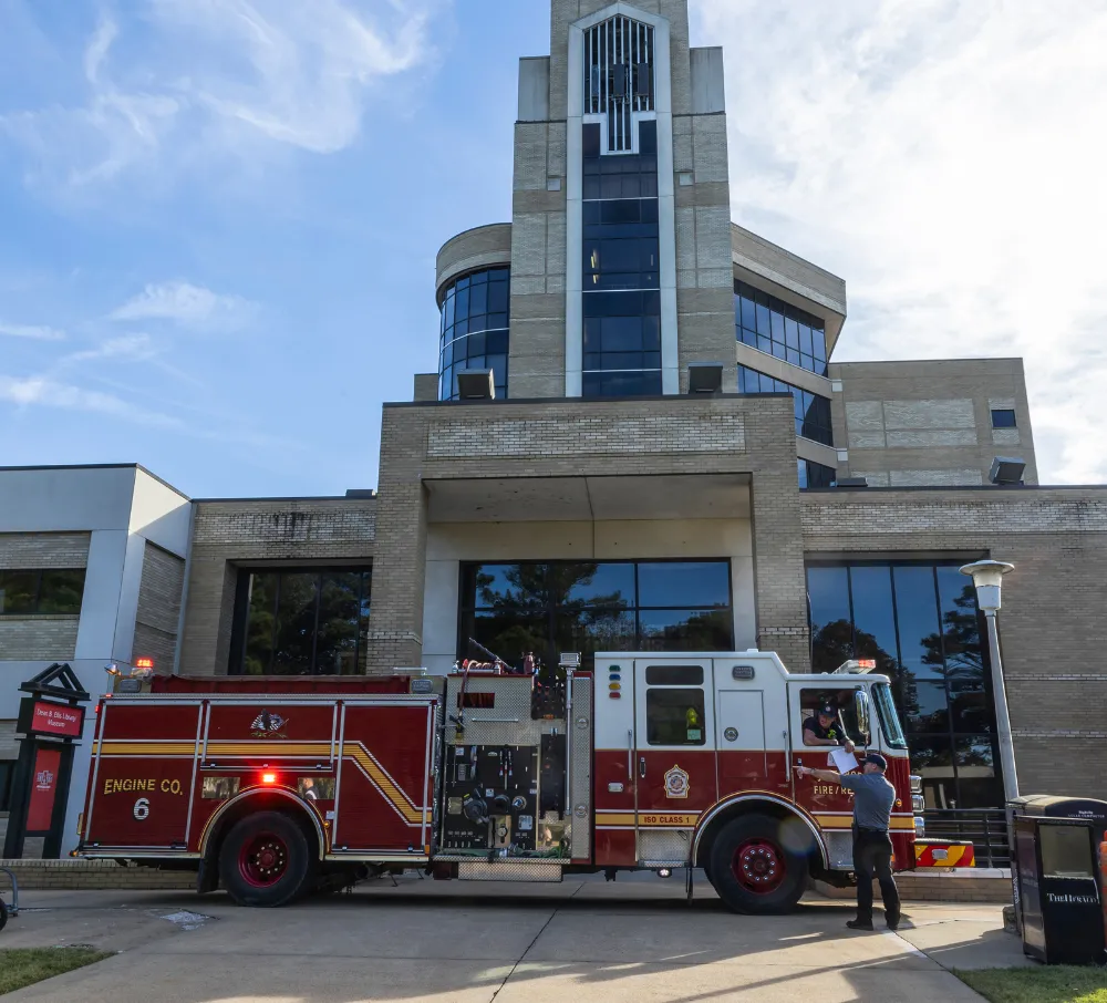 A-State museum with a jonesboro fire truck parked outside for an event with disaster preparedness