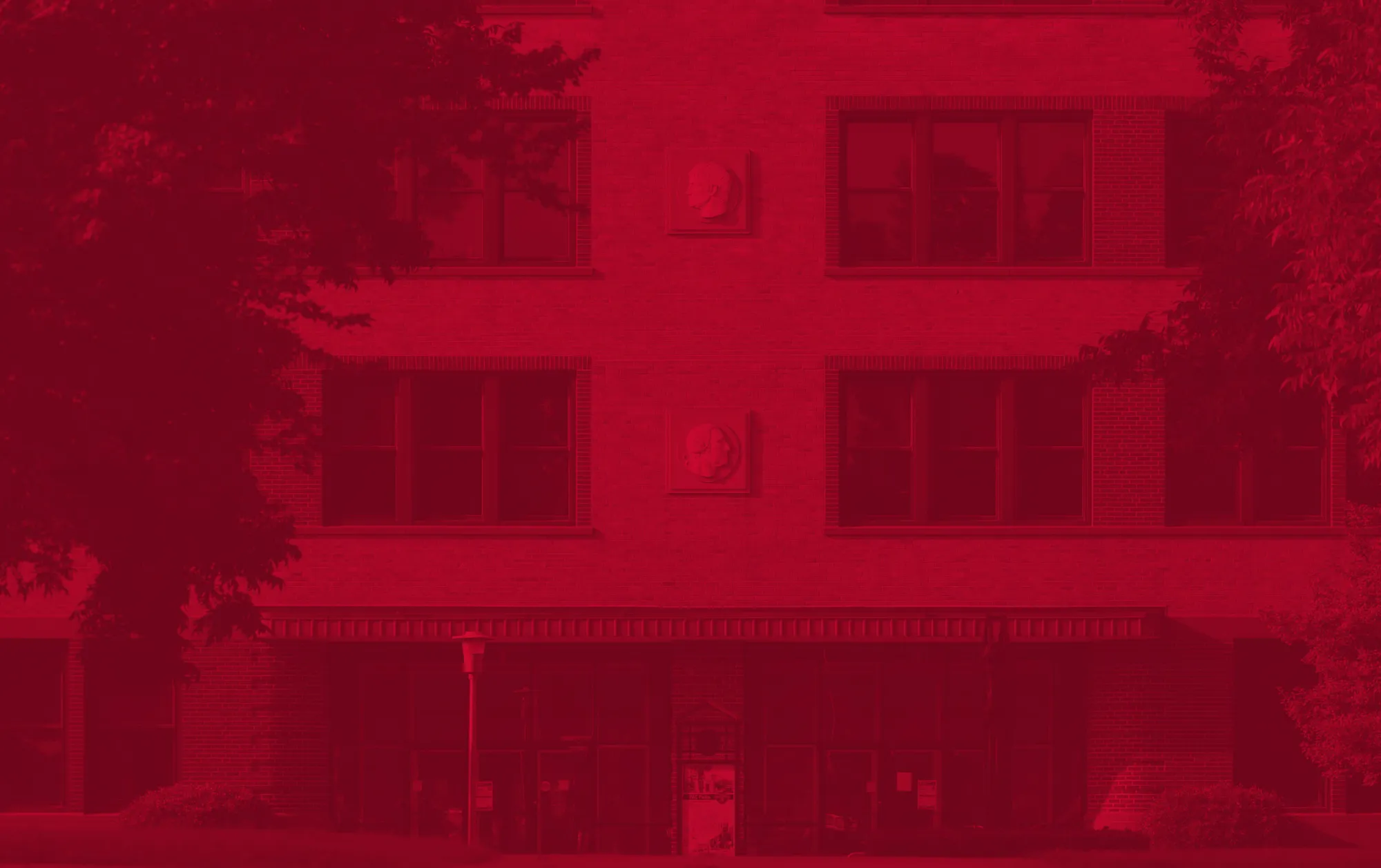 Neil Griffin building on campus with red overlay