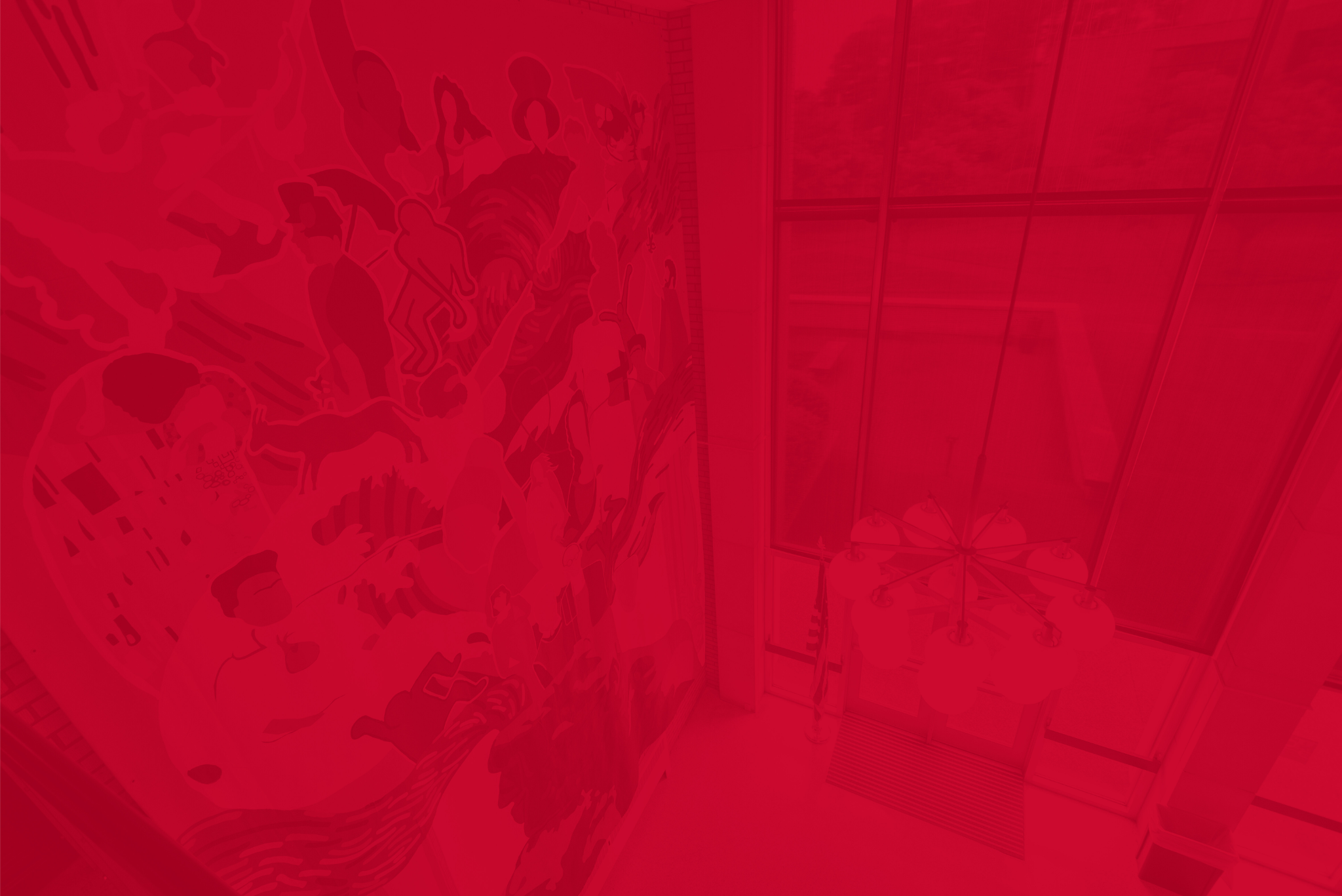 Photo of the Fine Arts Center lobby and mural