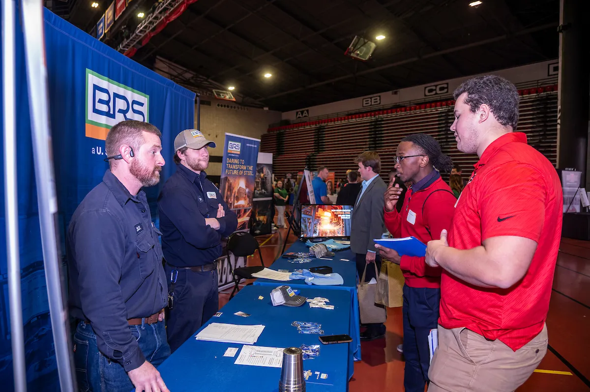 Students meet with employees from Big River Steel at a career fair.
